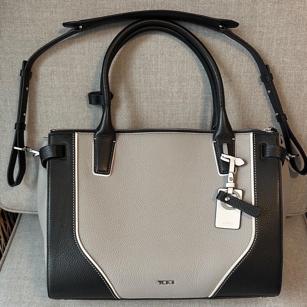 TUMI Stanton Kiran Leather Laptop Purse Black Gray Work Brief Case - Picture 4 of 9